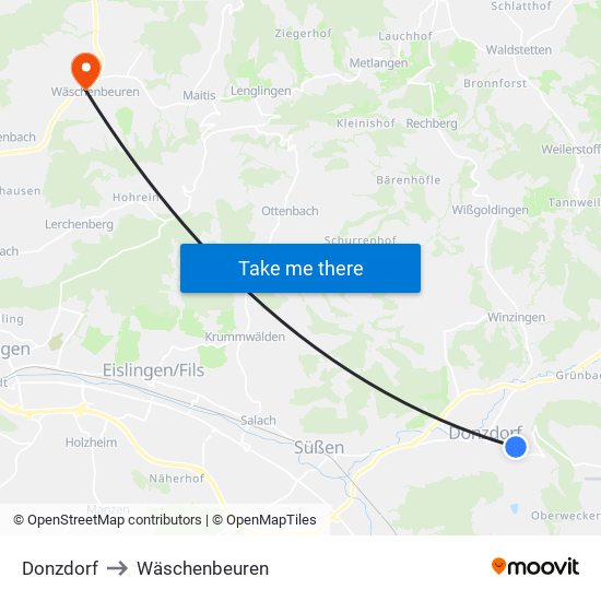 Donzdorf to Wäschenbeuren map