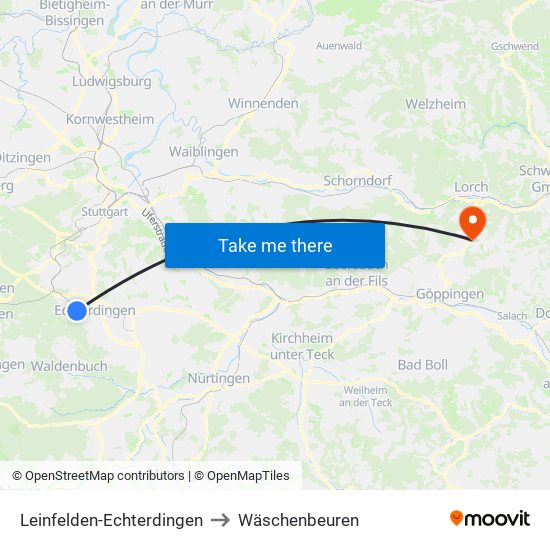 Leinfelden-Echterdingen to Wäschenbeuren map