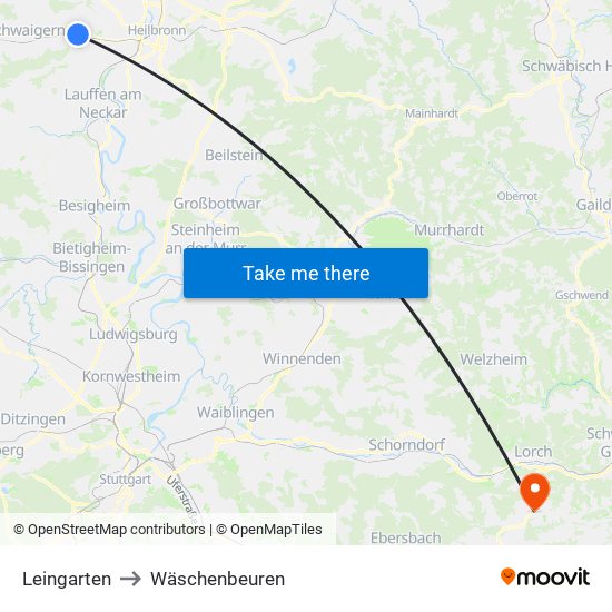 Leingarten to Wäschenbeuren map