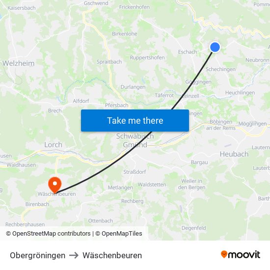 Obergröningen to Wäschenbeuren map