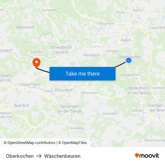 Oberkochen to Wäschenbeuren map