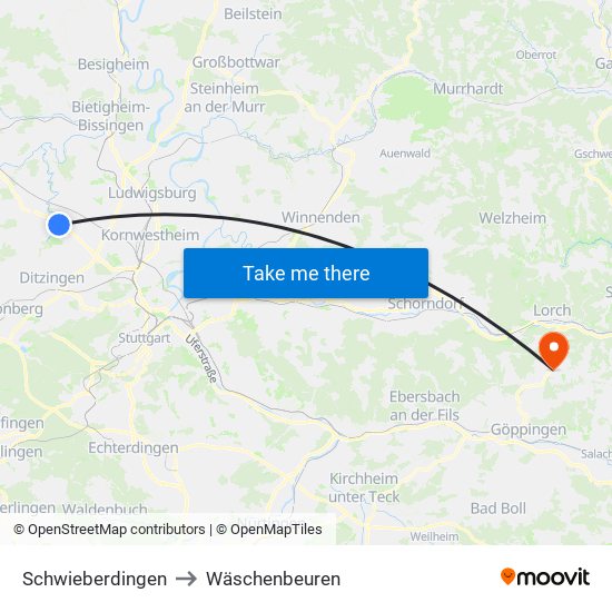 Schwieberdingen to Wäschenbeuren map