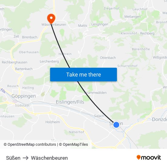 Süßen to Wäschenbeuren map