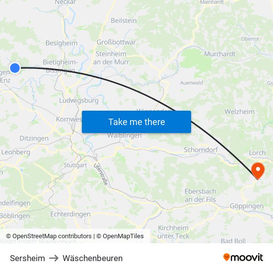 Sersheim to Wäschenbeuren map