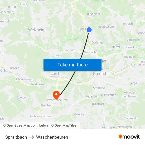 Spraitbach to Wäschenbeuren map