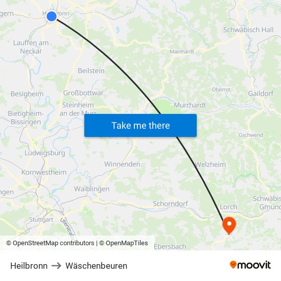 Heilbronn to Wäschenbeuren map