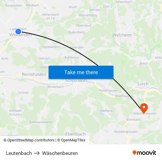 Leutenbach to Wäschenbeuren map
