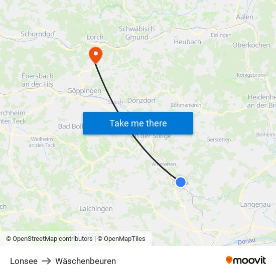Lonsee to Wäschenbeuren map