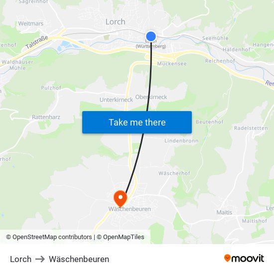 Lorch to Wäschenbeuren map