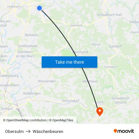 Obersulm to Wäschenbeuren map