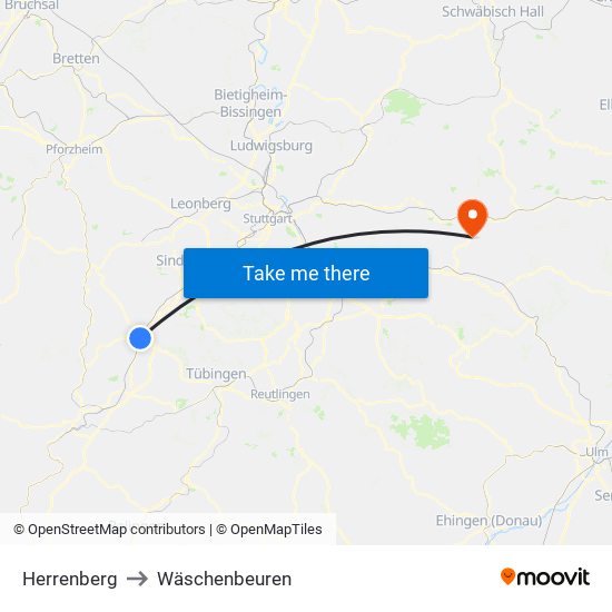 Herrenberg to Wäschenbeuren map