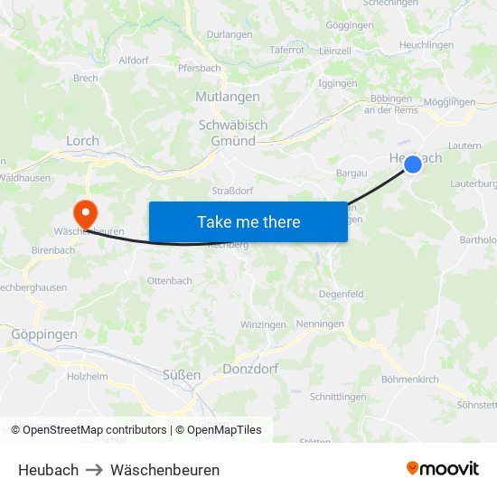 Heubach to Wäschenbeuren map