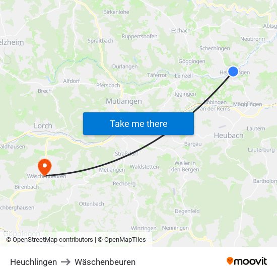 Heuchlingen to Wäschenbeuren map