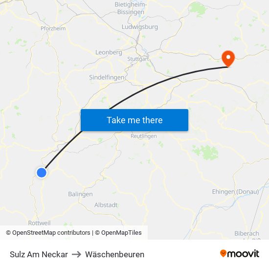 Sulz Am Neckar to Wäschenbeuren map