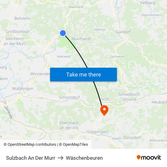 Sulzbach An Der Murr to Wäschenbeuren map