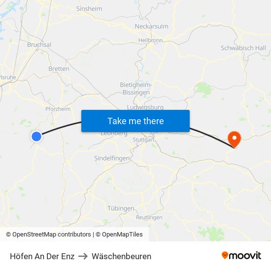 Höfen An Der Enz to Wäschenbeuren map