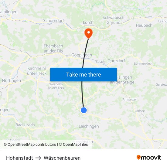 Hohenstadt to Wäschenbeuren map
