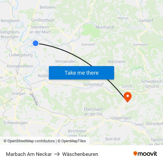 Marbach Am Neckar to Wäschenbeuren map
