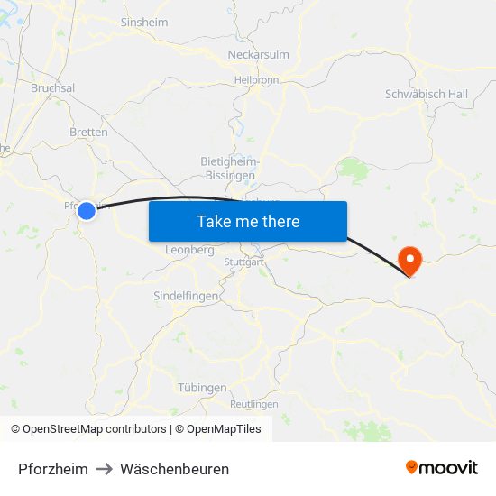 Pforzheim to Wäschenbeuren map