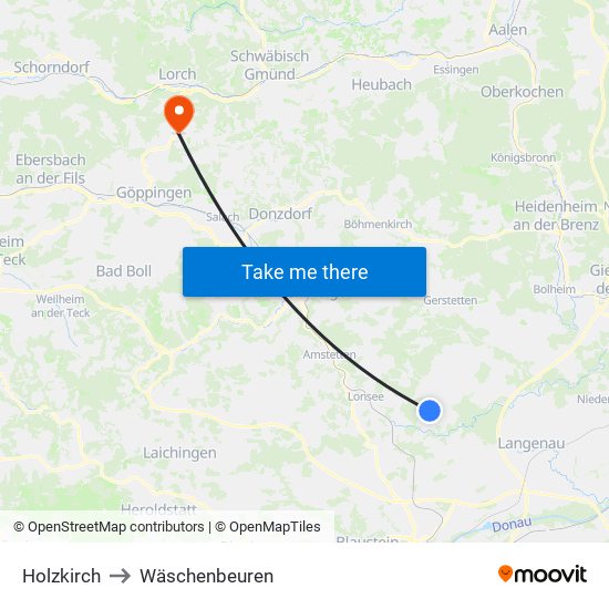 Holzkirch to Wäschenbeuren map