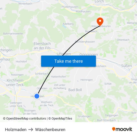 Holzmaden to Wäschenbeuren map