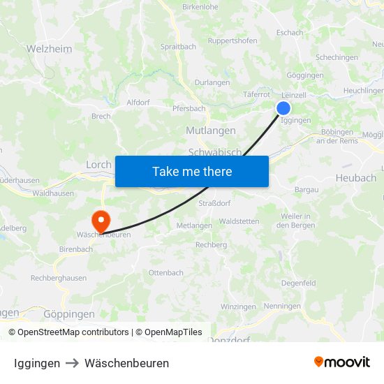 Iggingen to Wäschenbeuren map