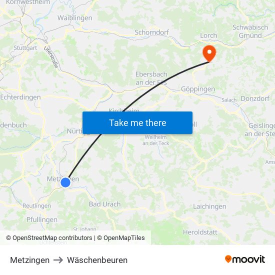 Metzingen to Wäschenbeuren map