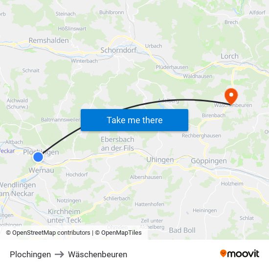 Plochingen to Wäschenbeuren map