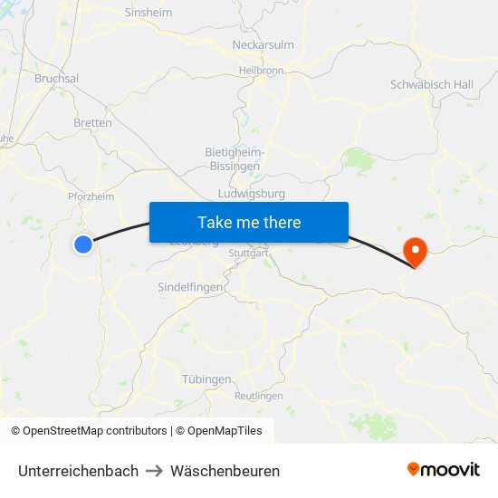 Unterreichenbach to Wäschenbeuren map