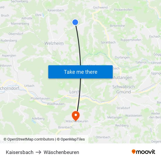 Kaisersbach to Wäschenbeuren map