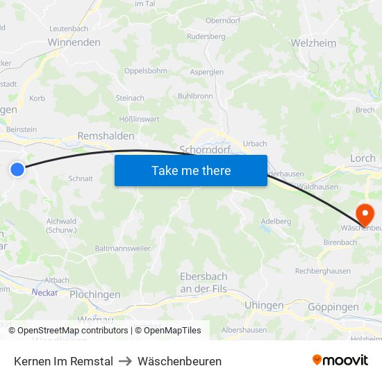 Kernen Im Remstal to Wäschenbeuren map