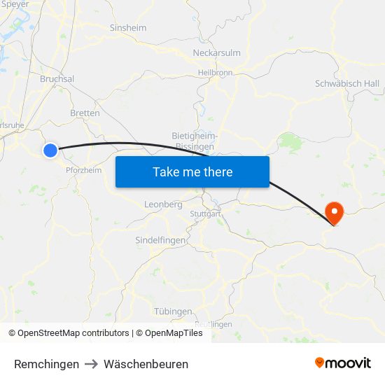 Remchingen to Wäschenbeuren map