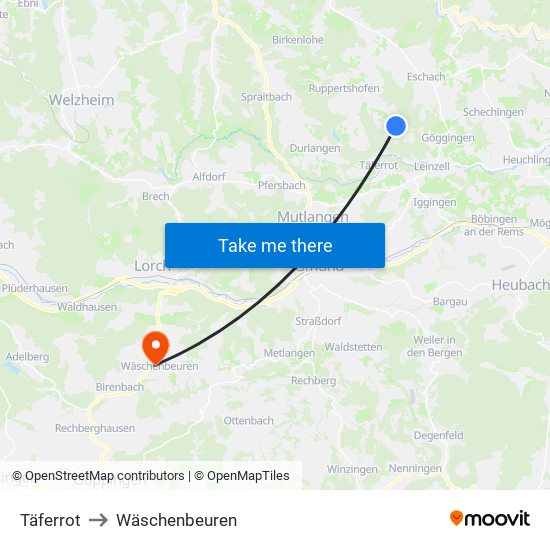 Täferrot to Wäschenbeuren map