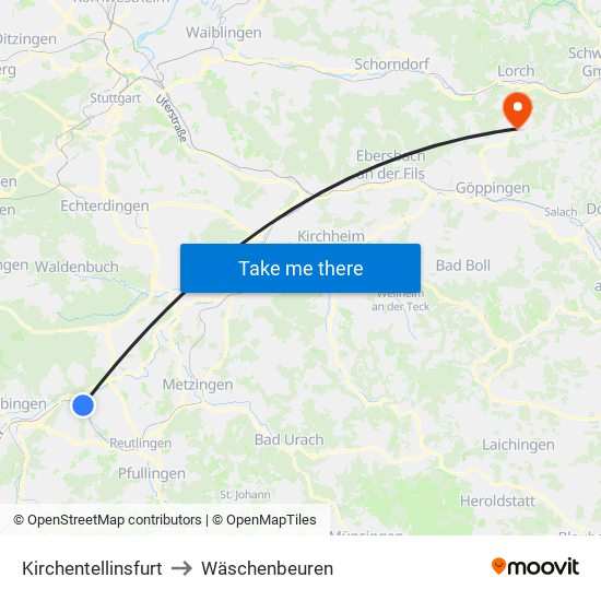 Kirchentellinsfurt to Wäschenbeuren map