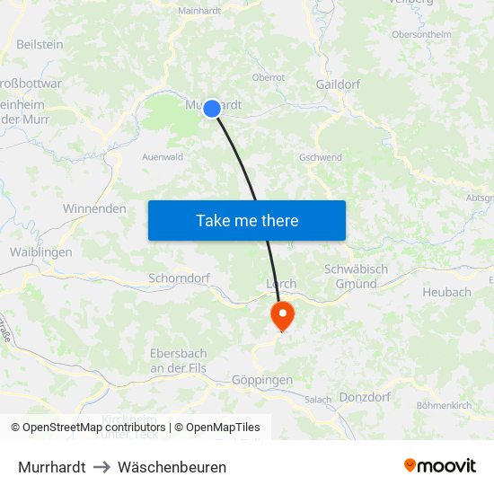 Murrhardt to Wäschenbeuren map