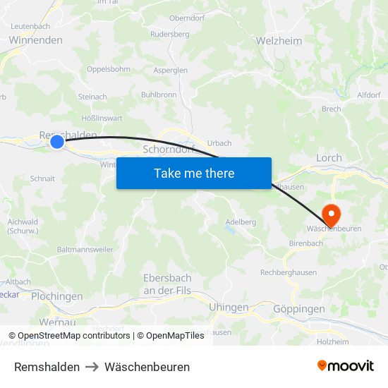 Remshalden to Wäschenbeuren map
