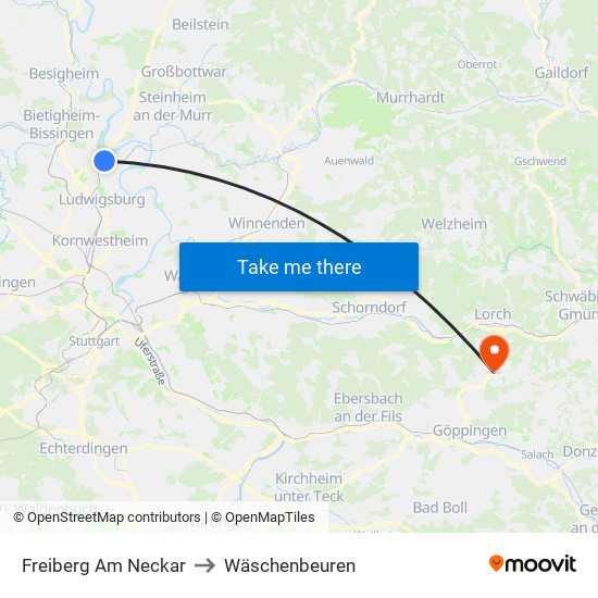 Freiberg Am Neckar to Wäschenbeuren map