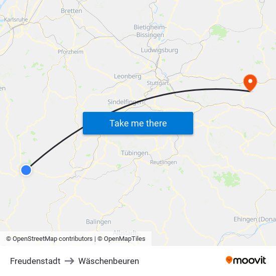 Freudenstadt to Wäschenbeuren map