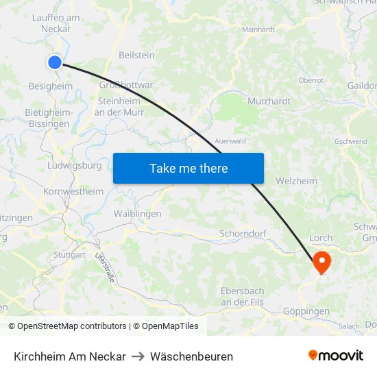 Kirchheim Am Neckar to Wäschenbeuren map