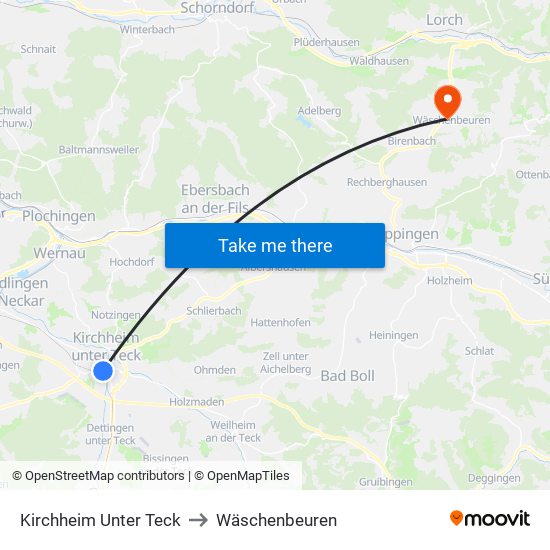 Kirchheim Unter Teck to Wäschenbeuren map