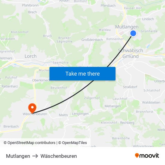 Mutlangen to Wäschenbeuren map