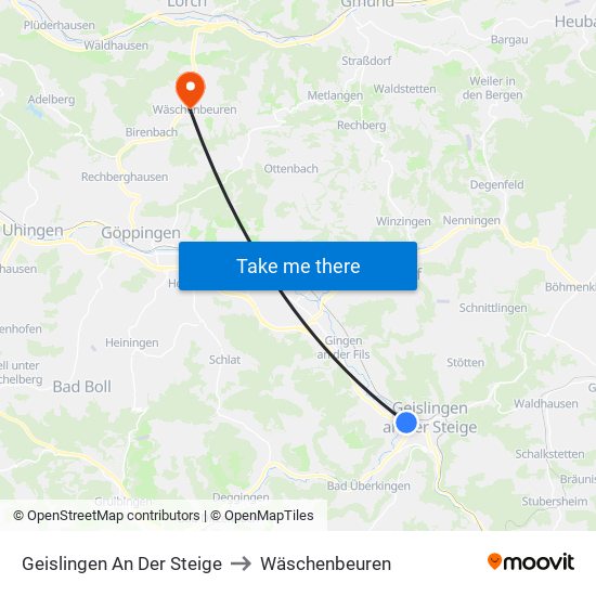 Geislingen An Der Steige to Wäschenbeuren map