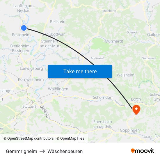 Gemmrigheim to Wäschenbeuren map