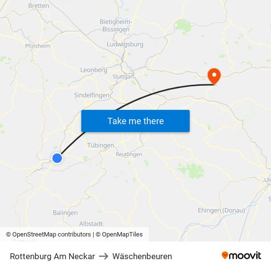 Rottenburg Am Neckar to Wäschenbeuren map