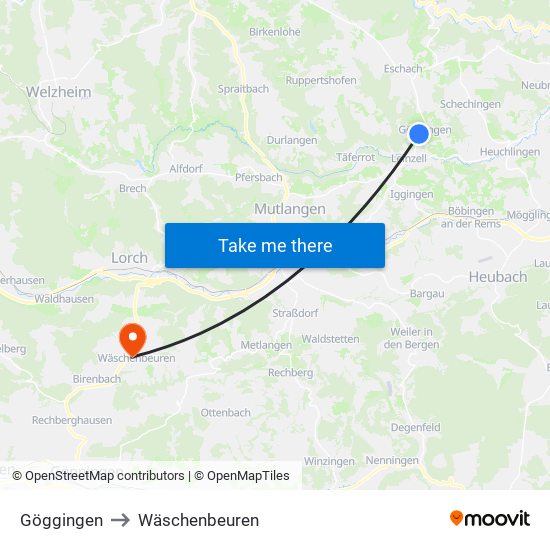 Göggingen to Wäschenbeuren map