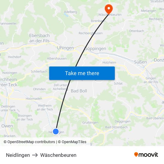 Neidlingen to Wäschenbeuren map