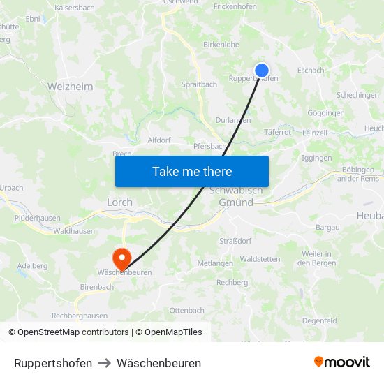 Ruppertshofen to Wäschenbeuren map
