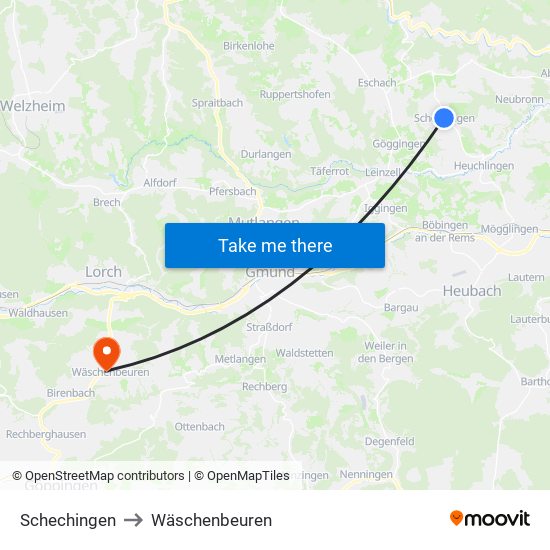Schechingen to Wäschenbeuren map