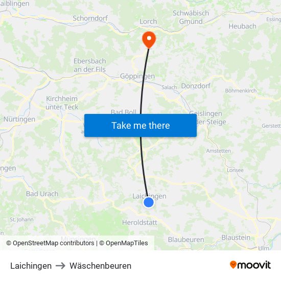 Laichingen to Wäschenbeuren map