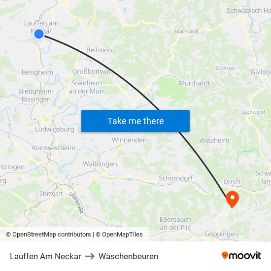 Lauffen Am Neckar to Wäschenbeuren map